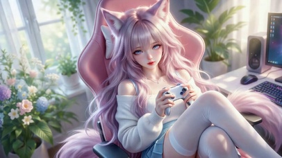 粉发狐耳电竞美少女