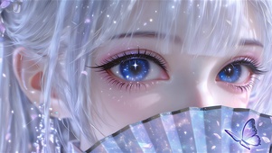 银发白扇 星眸少女