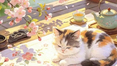 树下猫咪带鱼屏