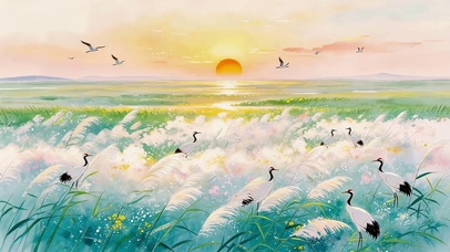 仙鹤芦苇丛