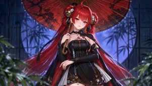 竹林雨夜撑伞少女锁暝