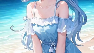 「夏日海滩银发少女」