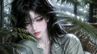 雨天窗边清冷氛围感美女