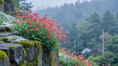 石壁青苔小花