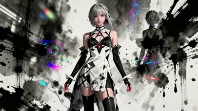 赛博黑白少女