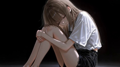 抱膝忧郁少女
