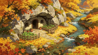 秋天山洞里小屋