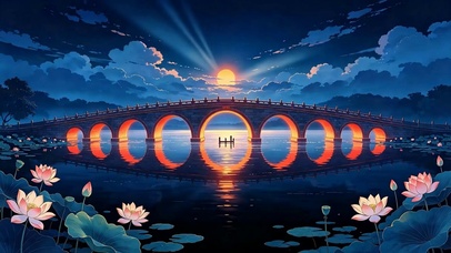 夜景树木荷花