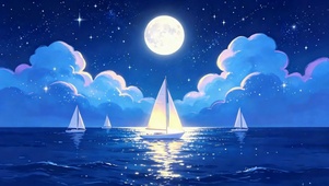 月夜星空蓝海帆船浪漫夜景