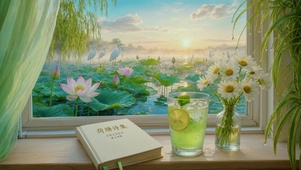 清晨薄雾，荷塘诗意