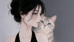 清纯风女孩和猫咪