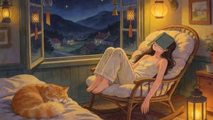夜景女孩与猫咪