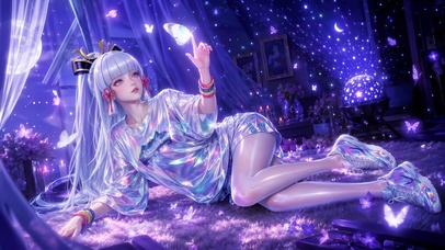 纯欲系紫调星空下的蝴蝶少女