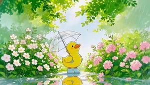 雨天绿荫下小鸭子