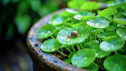 雨后铜钱草上的蜗牛