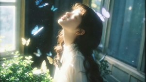 沐浴阳光的大辫子少女