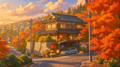 唯美秋天落叶小镇