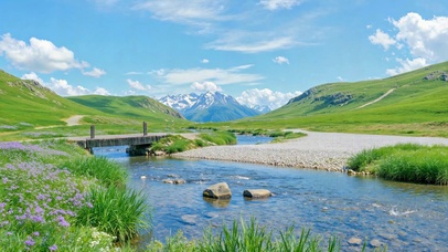 清新山野河流自然风景