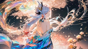 白发和服少女-水光樱花