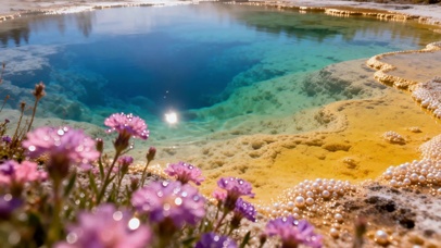 唯美蓝池粉花自然风景