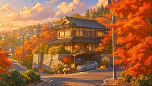 唯美秋天落叶小镇