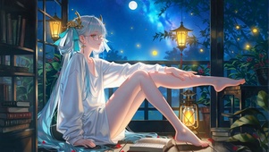 月夜窗边静读银发今汐