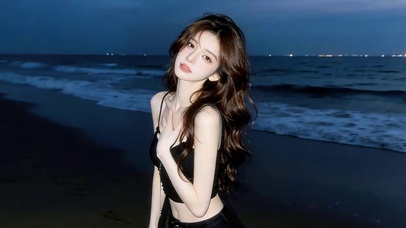 夜晚海滩女孩