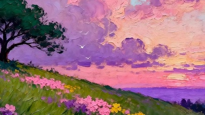 晚霞夕阳海景带鱼屏