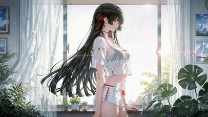 窗边清新长发美少女千咲