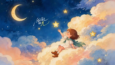 云端摘星 治愈插画