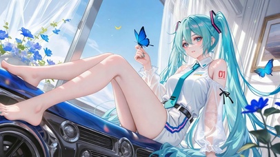 清新窗边蓝蝶初音美少女