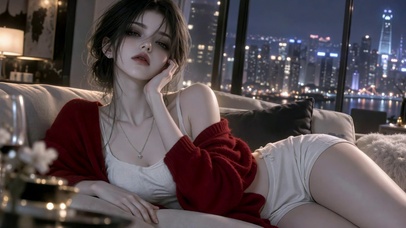 都市夜景慵懒性感美女