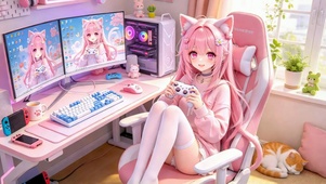 粉发猫耳电竞美少女