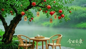 石榴树下品茗