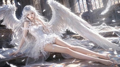 教堂银发白翼天使美少女