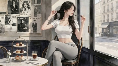 窗边扎发漫画少女