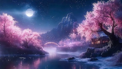 星空夜景树木河流