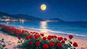 夜景海滩花朵