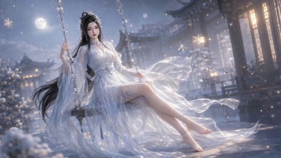 古风雪夜月下白衣美人