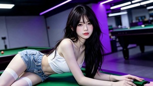 台球室清纯长发美女