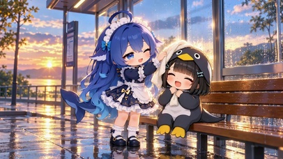 Q版萌趣雨后车站大肥鱼