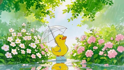 雨天绿荫下小鸭子