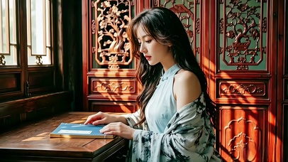 古宅书房里的典雅美女1