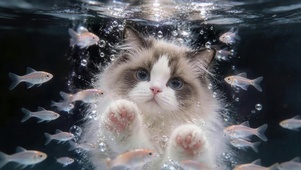 可爱猫咪和小鱼
