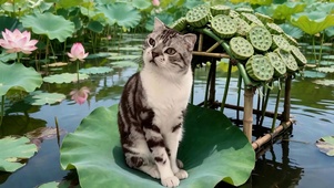 荷叶上猫咪