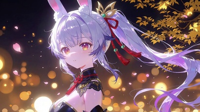 兔耳少女 中式华服 夜色