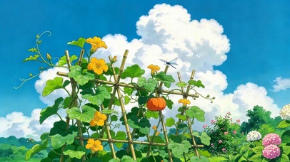 夏日晴空南瓜藤田园清新插画