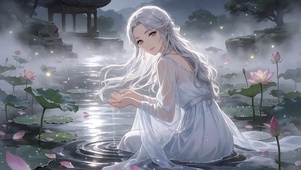 池塘少女(无缝)