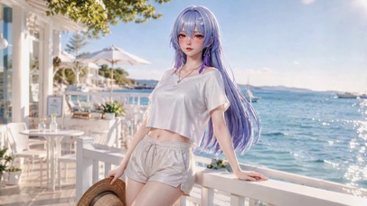 海滨假日紫发美女莫宁