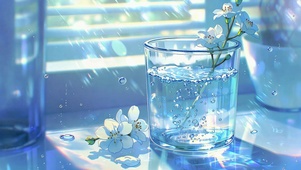 清新治愈窗边水杯白花